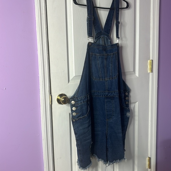 Distressed Denim Overall Shorts - Picture 3 of 12